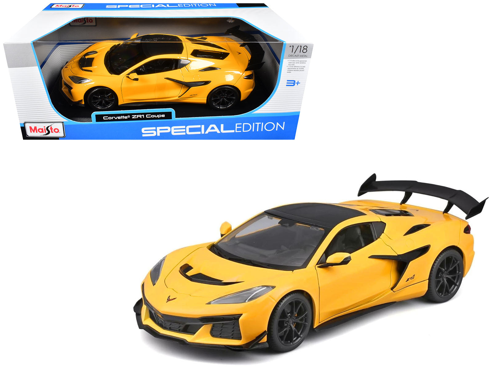 Chevrolet Corvette ZR1 Coupe Yellow with Carbon Top "Special Edition" Series 1/18 Diecast Model Car by Maisto