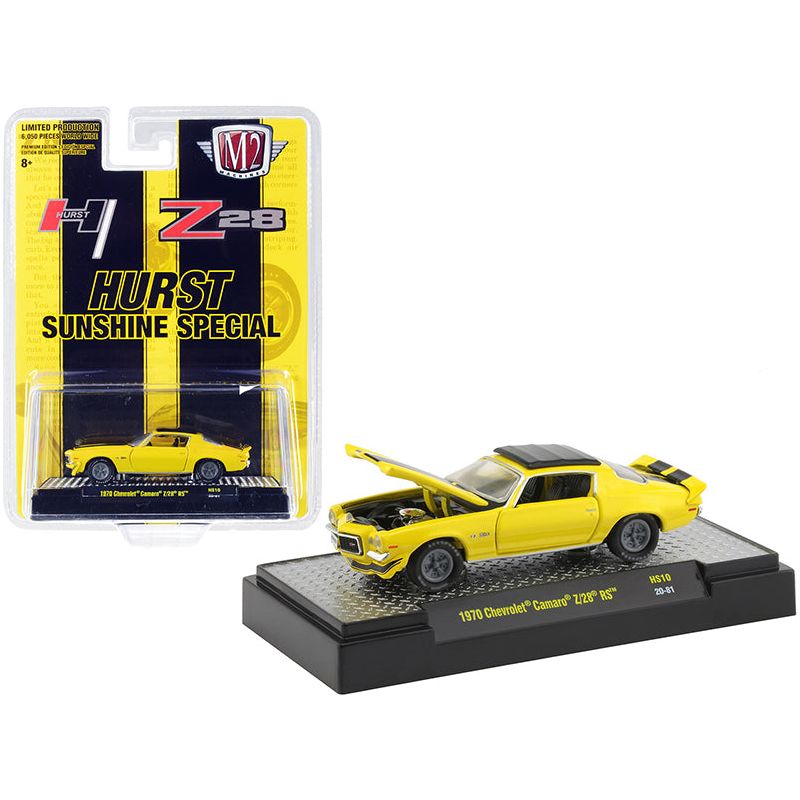 1970 Chevrolet Camaro Z/28 RS "Hurst Sunshine Special" Yellow with Black Stripes Limited Edition to 6050 pieces Worldwide 1/64 Diecast Model Car by M2 Machines