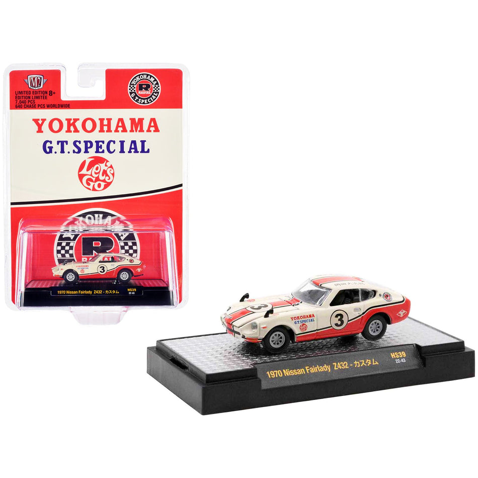 1970 Nissan Fairlady Z432 RHD (Right Hand Drive) #3 White with Red Stripes "Yokohama G.T. Special" Limited Edition to 7040 pieces Worldwide 1/64 Diecast Model Car by M2 Machine