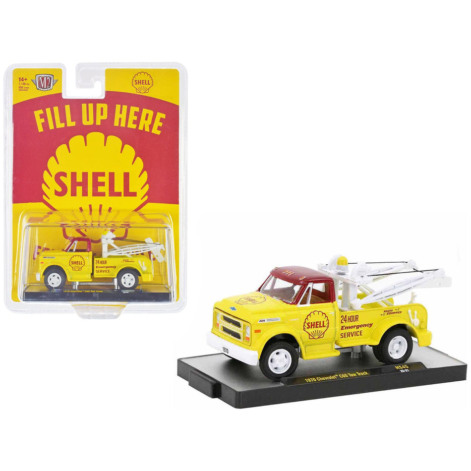 1970 Chevrolet C60 Tow Truck Yellow with Red Top and Yellow Interior "Shell Oil" Limited Edition to 7800 pieces Worldwide 1/64 Diecast Model Car by M2 Machines