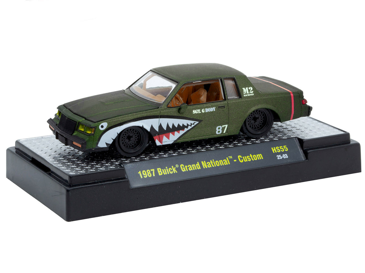 1987 Buick Grand National Custom Green Metallic with Shark Mouth Graphics "Sgt. G Body" Limited Edition to 6600 pieces Worldwide 1/64 Diecast Model Car by M2 Machines