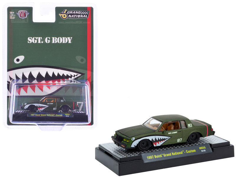 M2 1987 Buick Grand National Custom Green Metallic with Shark Mouth Graphics "Sgt. G Body" Limited Edition to 6600 pieces Worldwide 1/64 Diecast Model Car by M2 Machines