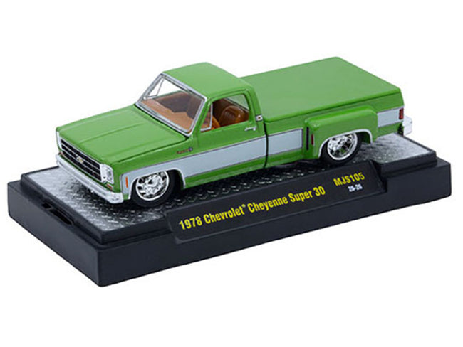 1978 Chevrolet Cheyenne Super 30 Pickup Truck Green Metallic with White Side Stripes "C10s in the Park" (2026) Limited Edition to 14300 pieces Worldwide 1/64 Diecast Model Car by M2 Machines