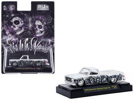 1978 Chevrolet Cheyenne Super 30 Pickup Truck "Dia De Los Muertos" White with Graphics Limited Edition to 10560 pieces Worldwide 1/64 Diecast Model Car by M2 Machines