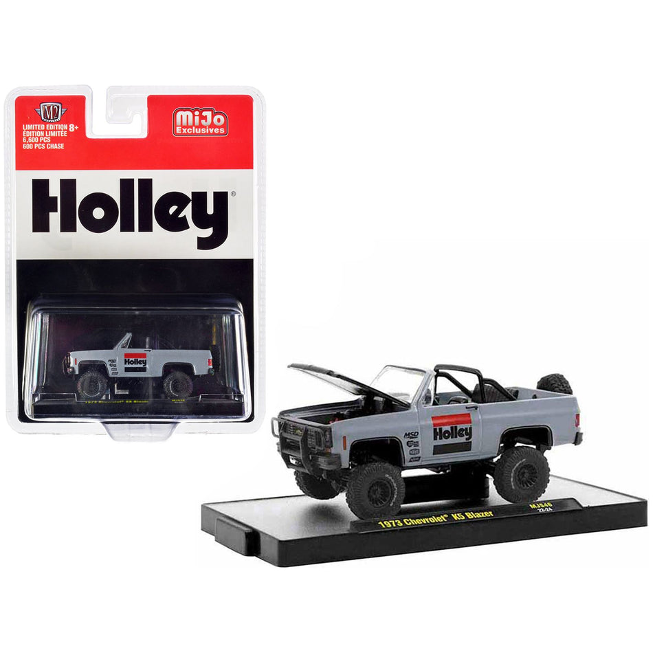 1973 Chevrolet K5 Blazer Open Top "Holley" Gray with Black Hood Limited Edition to 6600 pieces Worldwide 1/64 Diecast Model Car by M2 Machines