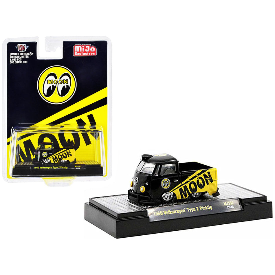 1960 Volkswagen Type 2 Pickup Truck "Mooneyes" Black and Yellow Limited Edition to 6050 pieces Worldwide 1/64 Diecast Model Car by M2 Machines