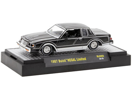 1987 Buick Regal Limited Lowrider Black with Silver Graphics "Lowriders" Limited Edition to 5500 pieces Worldwide 1/64 Diecast Model Car by M2 Machines