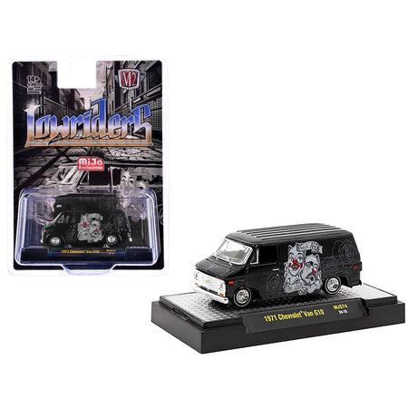 1971 Chevrolet G10 Van Black Metallic with Graphics "Lowriders" Limited Edition to 4400 pieces Worldwide 1/64 Diecast Model Car by M2 Machines