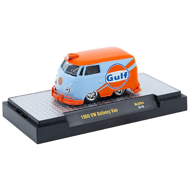 1960 Volkswagen Delivery Van "Gulf Oil" Light Blue and Orange Limited Edition to 5500 pieces Worldwide 1/64 Diecast Model Car by M2 Machines