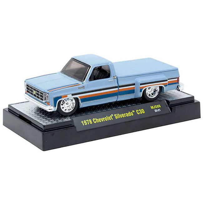 1978 Chevrolet Silverado 30 Pickup Truck "Gulf Oil" Light Blue with Stripes Limited Edition to 10560 pieces Worldwide 1/64 Diecast Model Car by M2 Machines