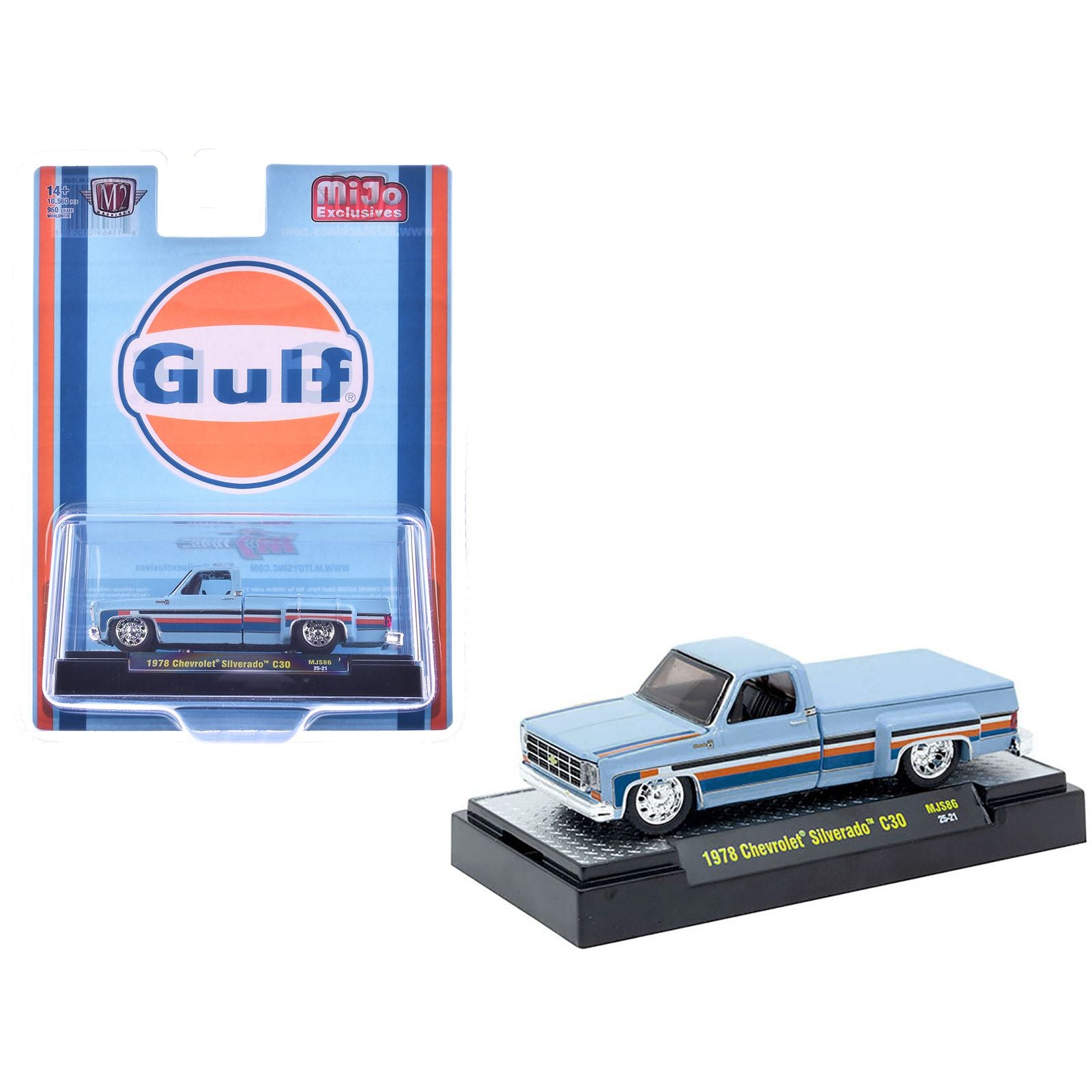 1978 Chevrolet Silverado 30 Pickup Truck "Gulf Oil" Light Blue with Stripes Limited Edition to 10560 pieces Worldwide 1/64 Diecast Model Car by M2 Machines