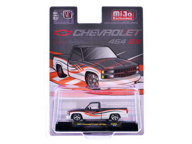 1992 Chevrolet C1500 SS 454 Pickup Truck Gray and White with Graphics Limited Edition to 9680 pieces Worldwide 1/64 Diecast Model Car by M2 Machines