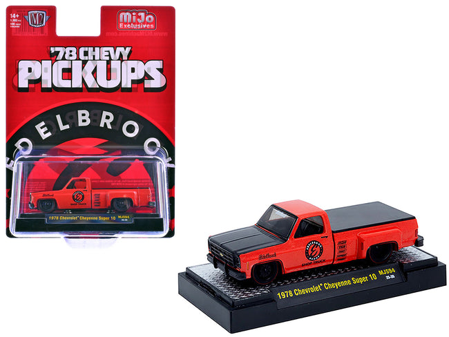 1978 Chevrolet Cheyenne Super 10 Pickup Truck "Edelbrock" Red with Black Hood Limited Edition to 9900 pieces Worldwide 1/64 Diecast Model Car by M2 Machines