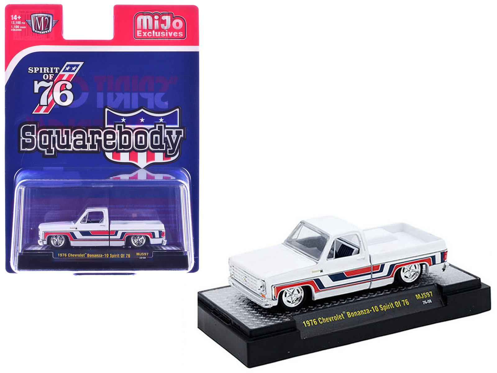 1976 Chevrolet Silverado Bonanza-10 Pickup Truck "Spirit of '76" White with Blue and Red Graphics Limited Edition to 12100 pieces Worldwide 1/64 Diecast Model Car by M2 Machines