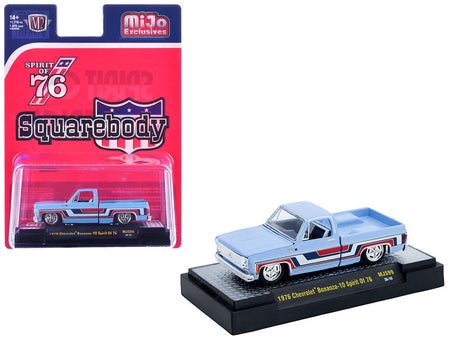 1976 Chevrolet Silverado Bonanza-10 Pickup Truck "Spirit of '76" Light Blue with Red White and Blue Graphics Limited Edition to 11770 pieces Worldwide 1/64 Diecast Model Car by M2 Machines