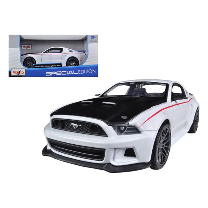 2014 Ford Mustang "Street Racer" White with Black Hood "Special Edition" Series 1/24 Diecast Model Car by Maisto