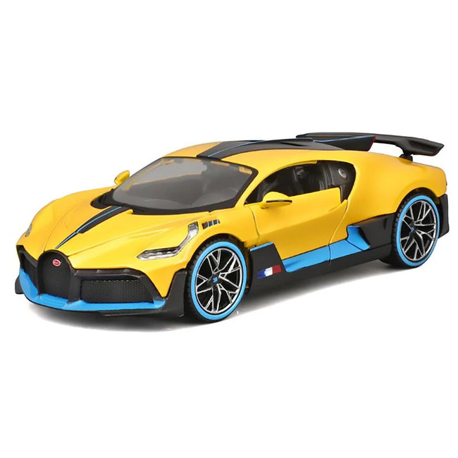 Bugatti Divo Yellow Metallic with Carbon and Blue Accents "Special Edition" 1/24 Diecast Model Car by Maisto