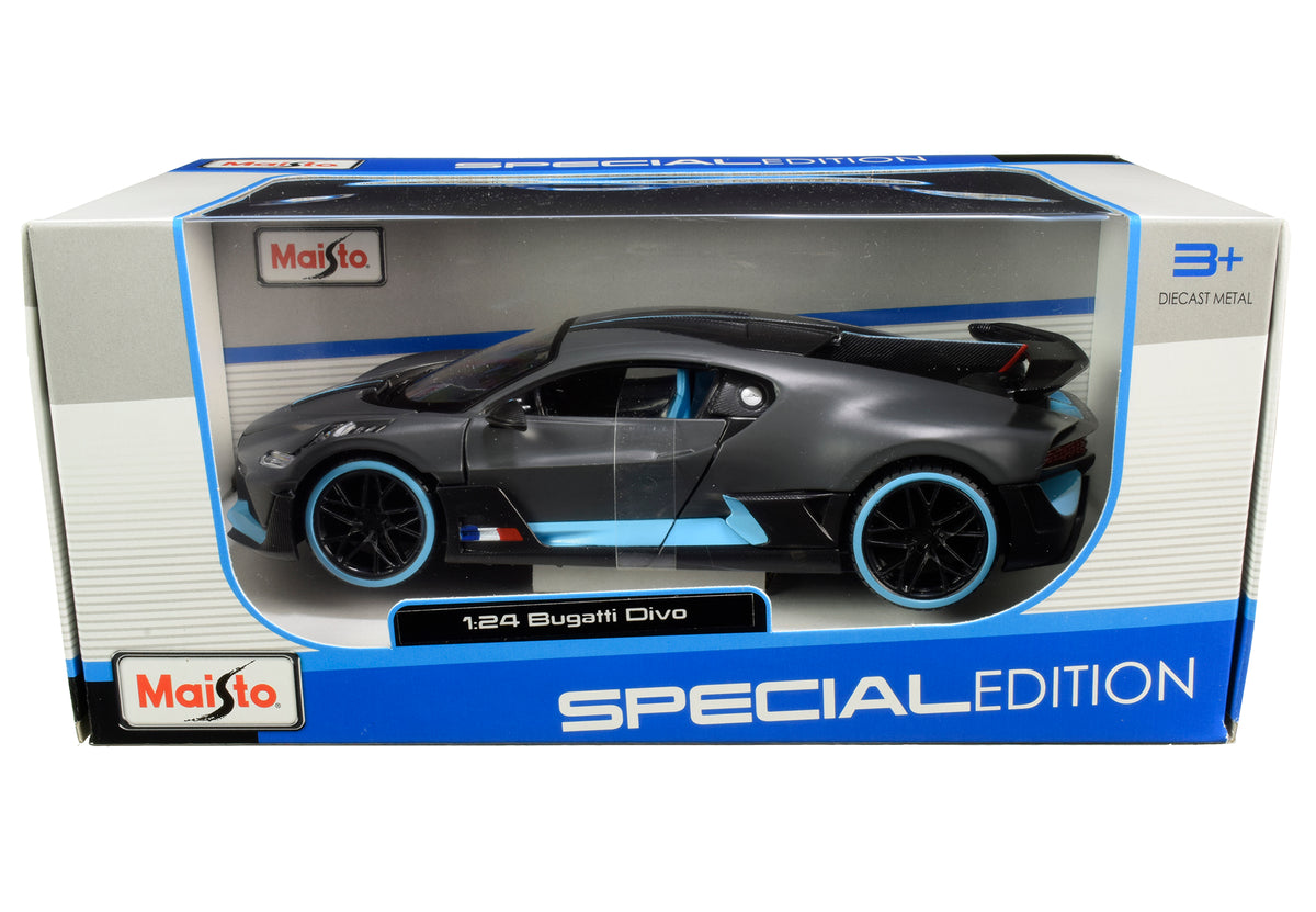 Bugatti Divo Satin White Metallic with Carbon and Blue Accents "Special Edition" 1/24 Diecast Model Car by Maisto - view 3