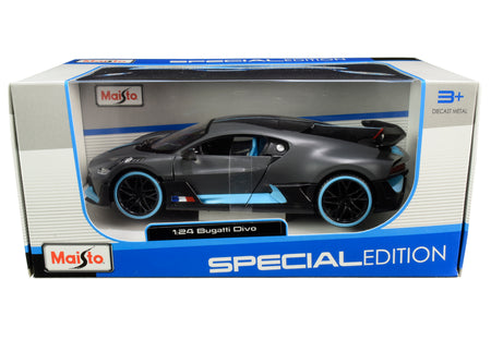 Bugatti Divo Satin White Metallic with Carbon and Blue Accents "Special Edition" 1/24 Diecast Model Car by Maisto - view 3