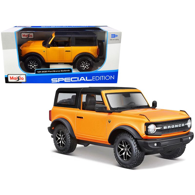 2021 Ford Bronco Badlands Orange Metallic with Black Top "Special Edition" 1/24 Diecast Model Car by Maisto