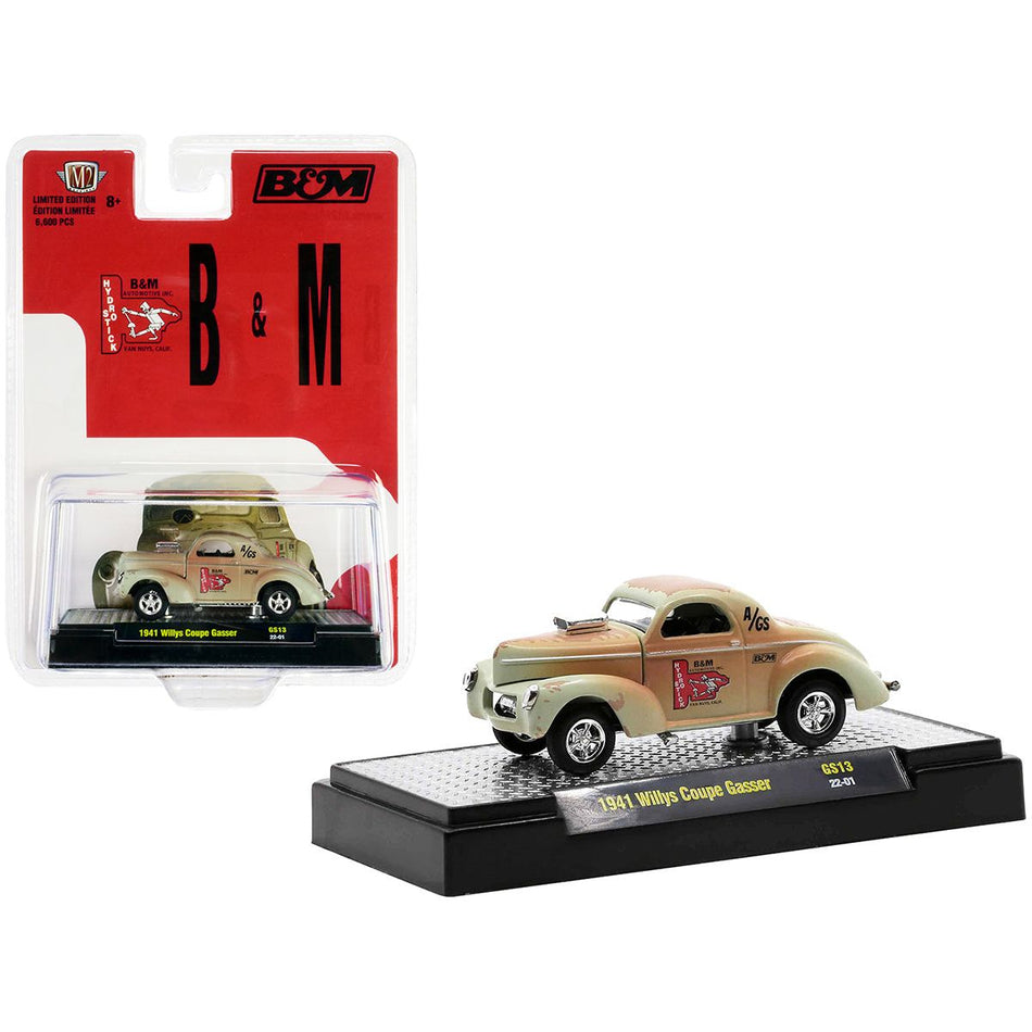 1941 Willys Coupe Gasser Green (Weathered) "B & M Automotive" Limited Edition to 6600 pieces Worldwide 1/64 Diecast Model Car by M2 Machines