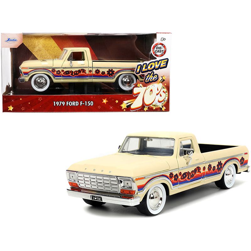 1979 Ford F-150 Pickup Truck Cream with Graphics "I Love the 70's" Series 1/24 Diecast Model Car by Jada