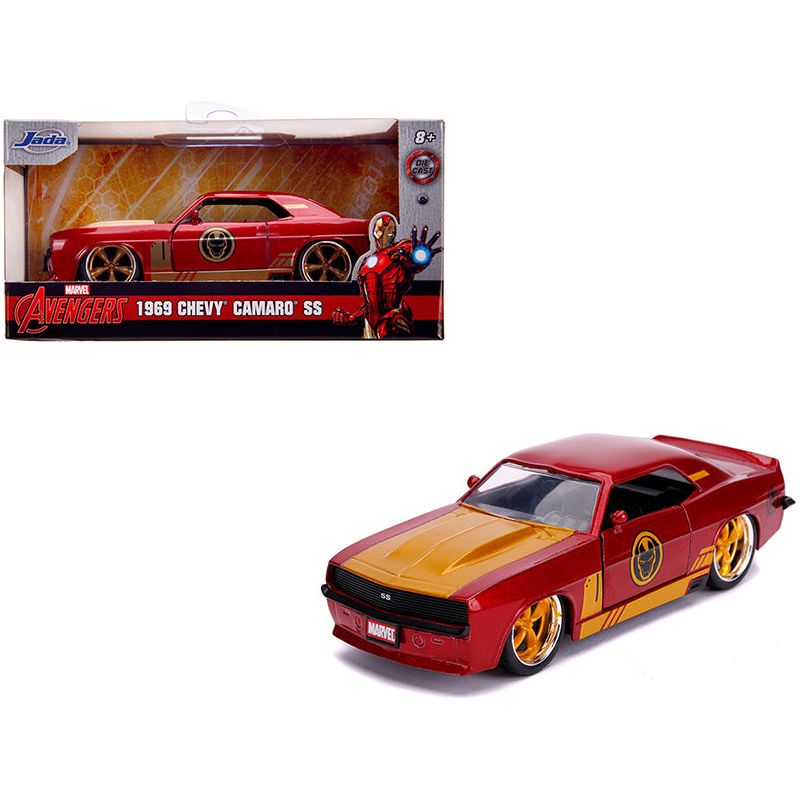 1969 Chevrolet Camaro SS Red Metallic and Gold "Iron Man" "Avengers" "Marvel" Series 1/32 Diecast Model Car by Jada