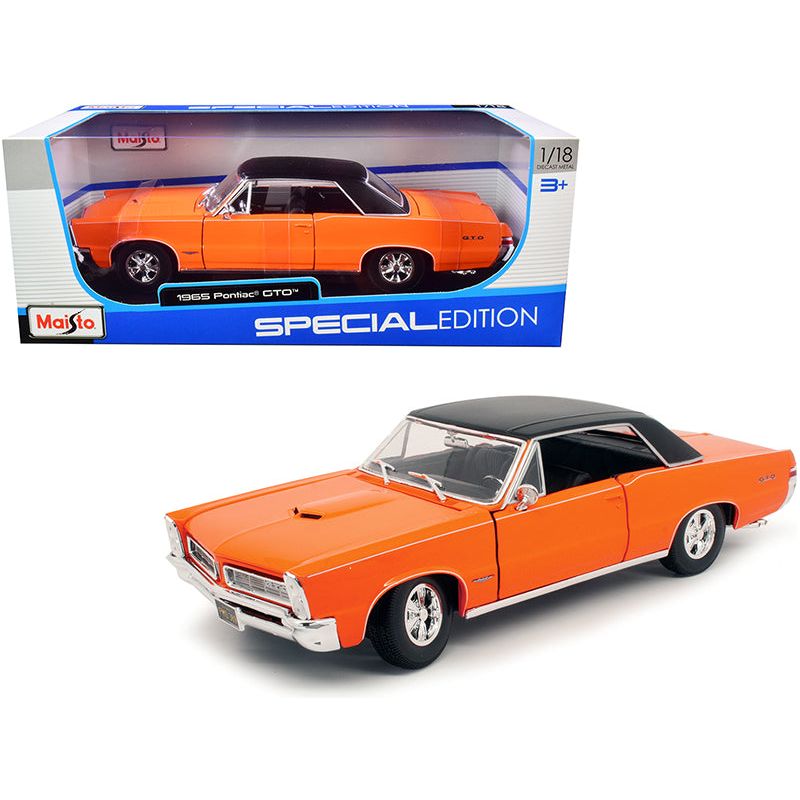 1965 Pontiac GTO Hurst Orange with Black Top and White Stripes "Special Edition" 1/18 Diecast Model Car by Maisto