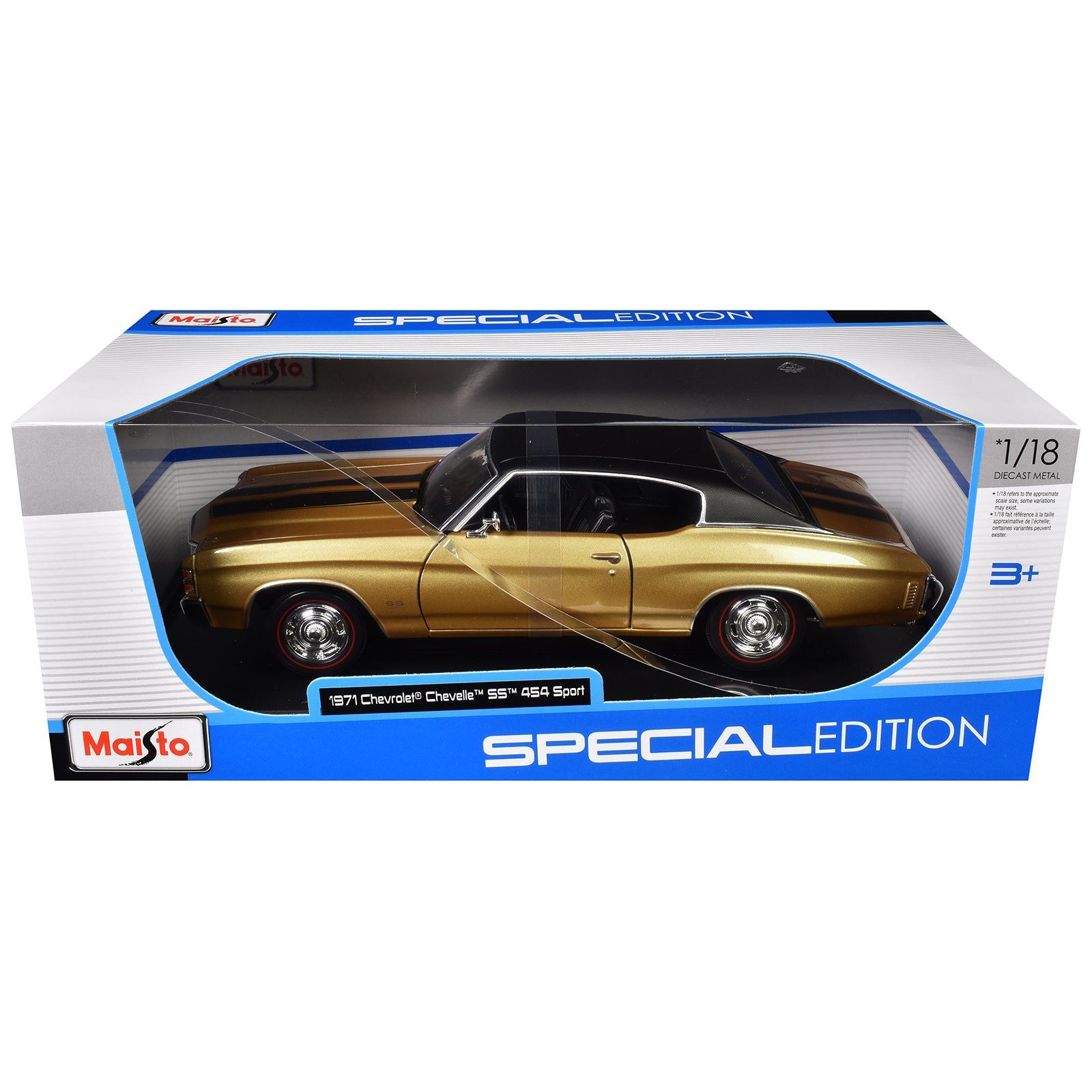 1971 Chevrolet Chevelle SS 454 Sport Gold Metallic with Black Top and Black Stripes "Special Edition" 1/18 Diecast Model Car by Maisto