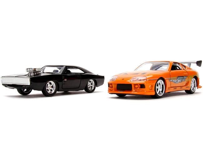 Dom's Dodge Charger R/T Black and Brian's Toyota Supra Orange Set of 2 pieces "25 Years of Fast & Furious" Series 1/32 Diecast Model Cars by Jada