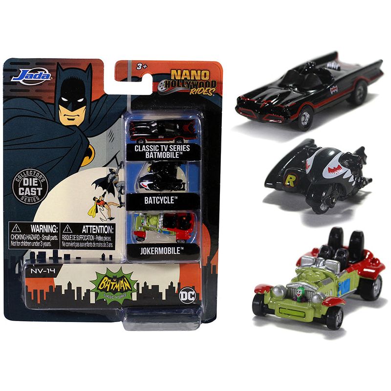 "Batman" (1966-1968) Classic TV Series 3 piece Set "Nano Hollywood Rides" Diecast Models by Jada