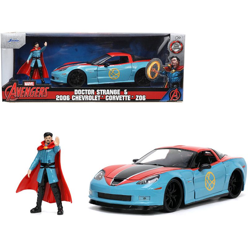 2006 Chevrolet Corvette Z06 Red and Blue with Doctor Strange Diecast Figurine "Avengers" "Marvel" Series "Hollywood Rides" 1/24 Diecast Model Car by Jada