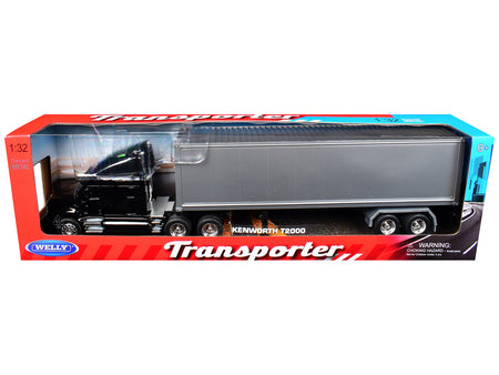 Kenworth T2000 Truck Black with Gray Container "Transporter" Series 1/32 Diecast Model by Welly