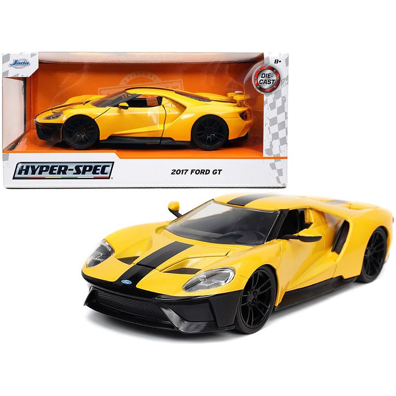 2017 Ford GT Yellow with Black Stripe "Hyper-Spec" Series 1/24 Diecast Model Car by Jada