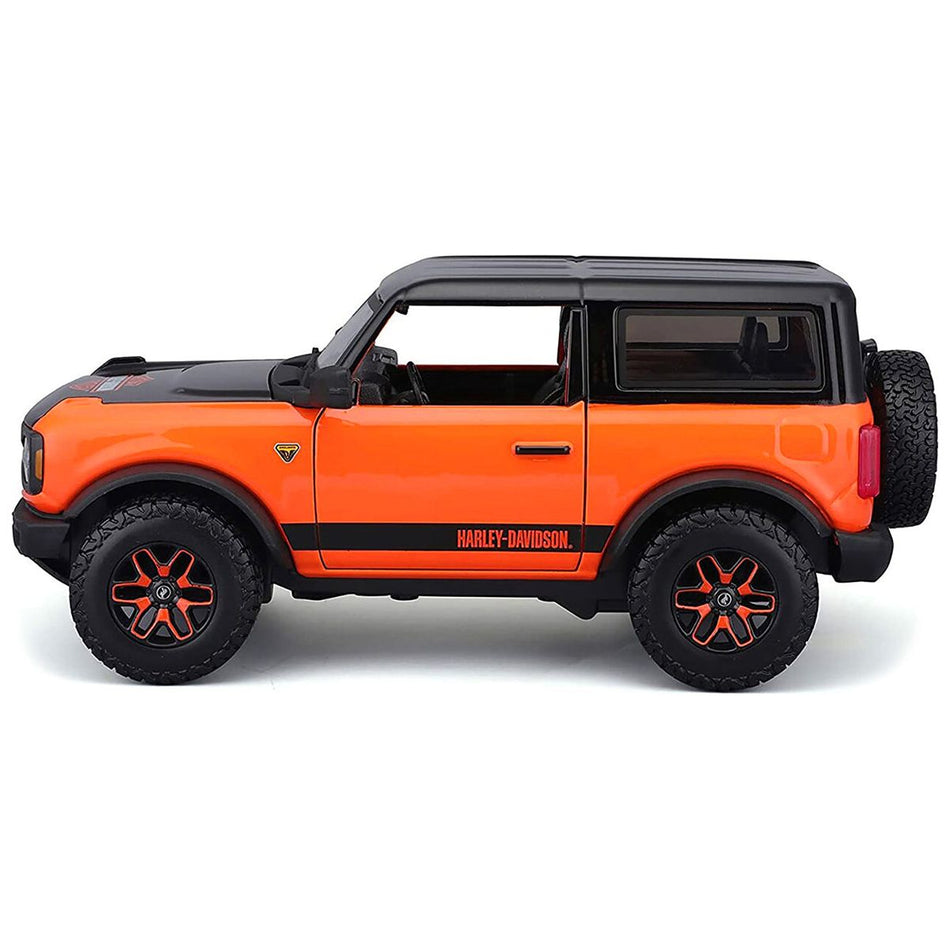 2021 Ford Bronco Badlands Orange and Black "Harley Davidson" "H-D Custom" Series 1/24 Diecast Model Car by Maisto