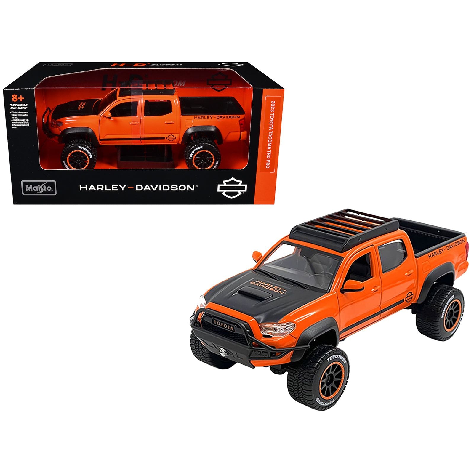 2023 Toyota Tacoma TRD Pro Pickup Truck "Harley Davidson" Orange and Black with Roof Rack "H-D Custom" Series 1/24 Diecast Model Car by Maisto