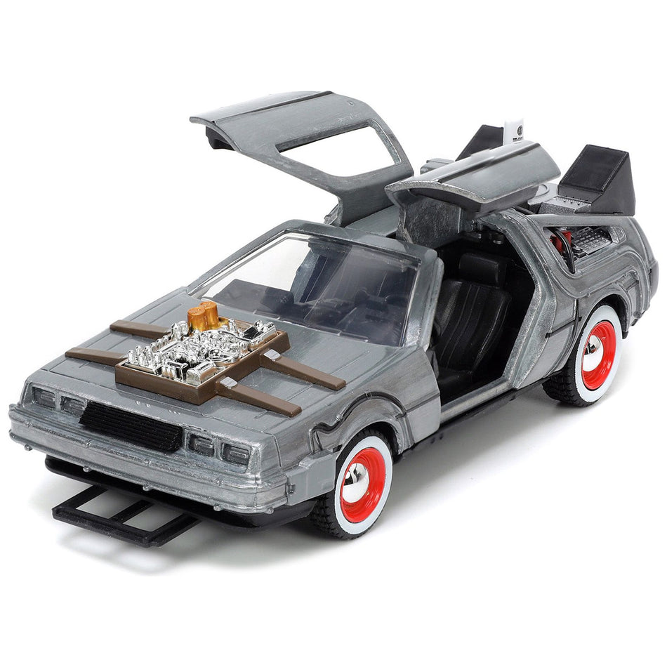 DeLorean DMC (Time Machine) Brushed Metal "Back to the Future Part III" (1990) Movie "Hollywood Rides" Series 1/32 Diecast Model Car by Jada