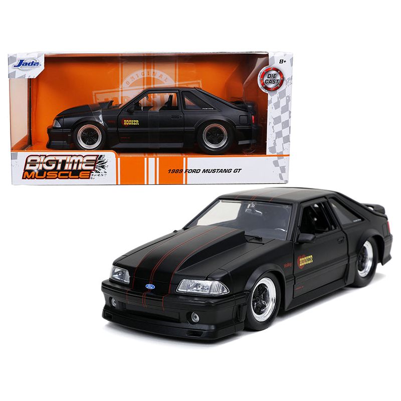 1989 Ford Mustang GT "Hooker" Matt Black with Red Stripes "Bigtime Muscle" 1/24 Diecast Model Car by Jada