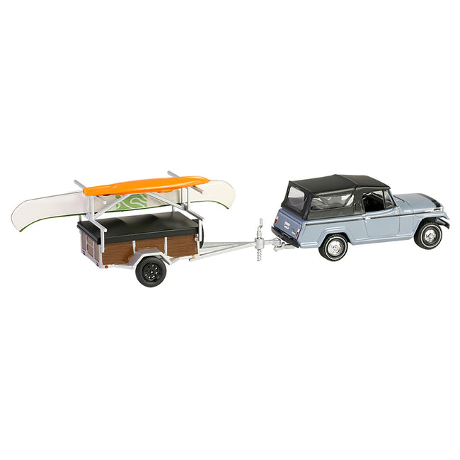 1968 Jeep Jeepster Commando SC-1 Gray with Black Stripes and Top with Canoe Trailer Canoe Rack Canoe and Kayak "Hitch & Tow" Series 32 1/64 Diecast Model Cars by Greenlight