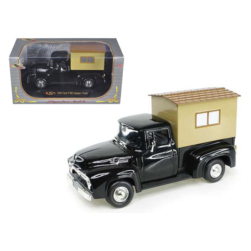 1956 Ford F-100 Pickup Truck Black with Camper 1/32 Diecast Model Car by Signature Models