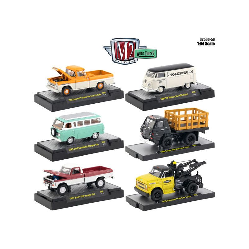 Auto Thentics 6 Piece Set Release 50 IN DISPLAY CASES 1/64 Diecast Model Cars by M2 Machines