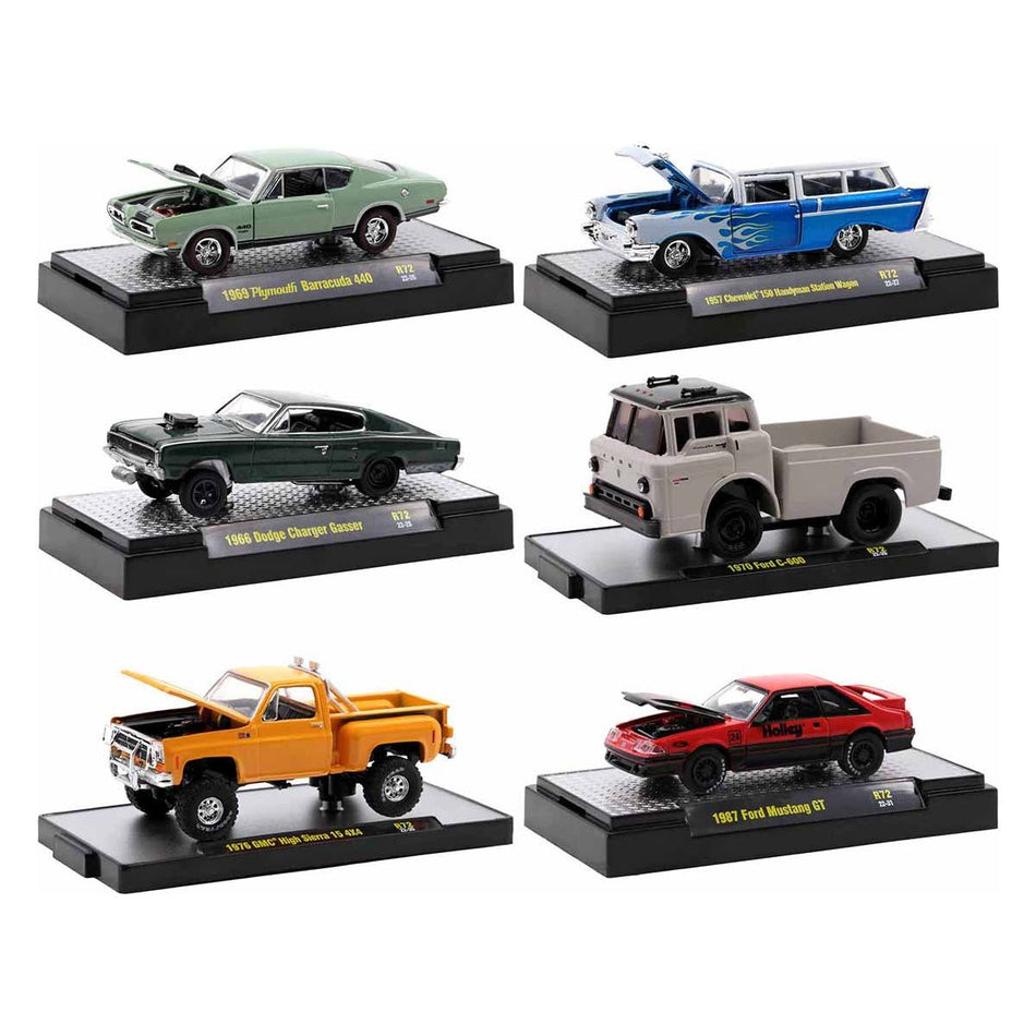 "Auto-Thentics" 6 piece Set Release 72 IN DISPLAY CASES Limited Edition to 9600 pieces Worldwide 1/64 Diecast Model Cars by M2 Machines