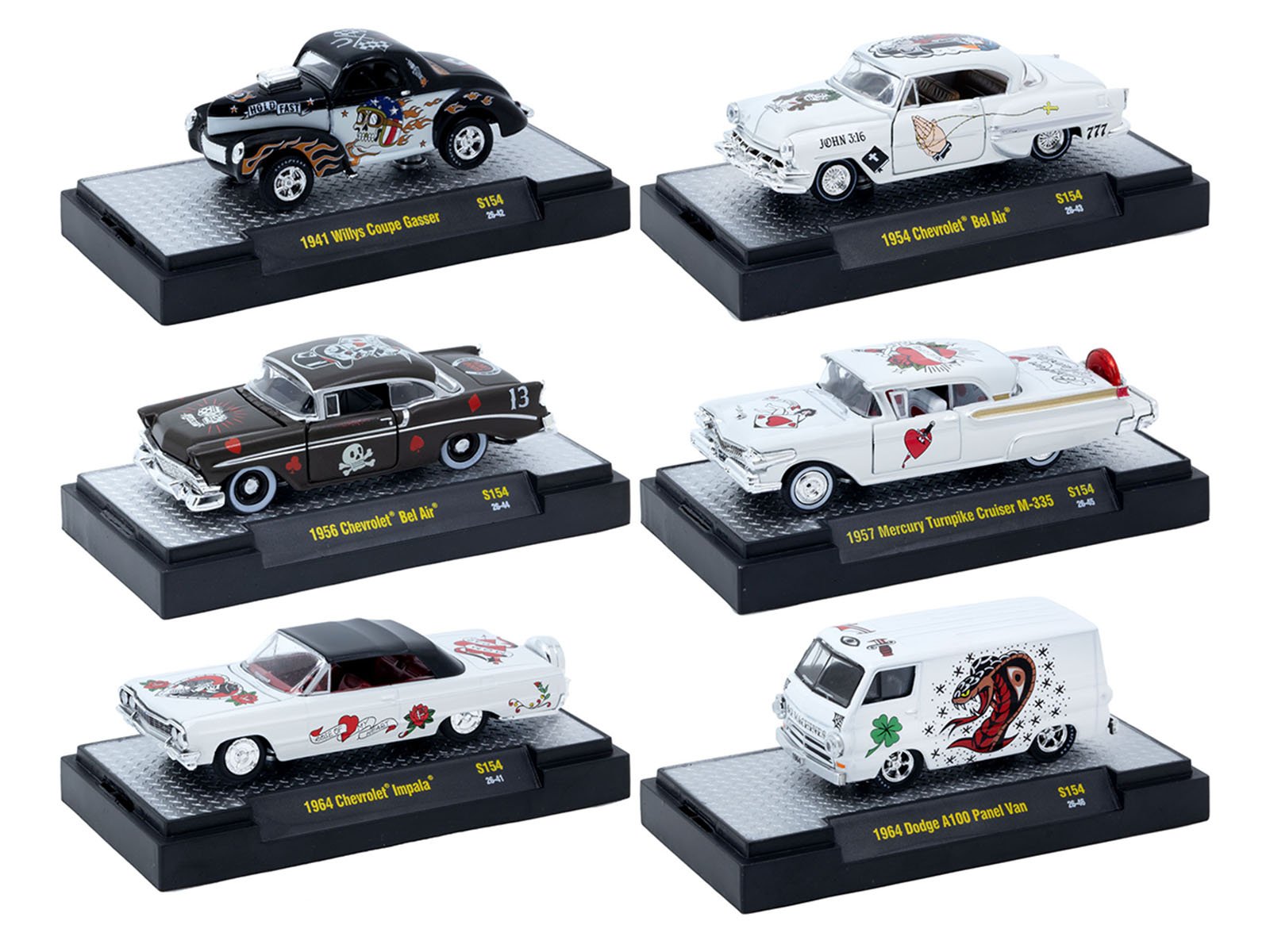 "Auto-Thentics" 6 piece Set Release S154 IN DISPLAY CASES Limited Edition 1/64 Diecast Model Cars by M2 Machines