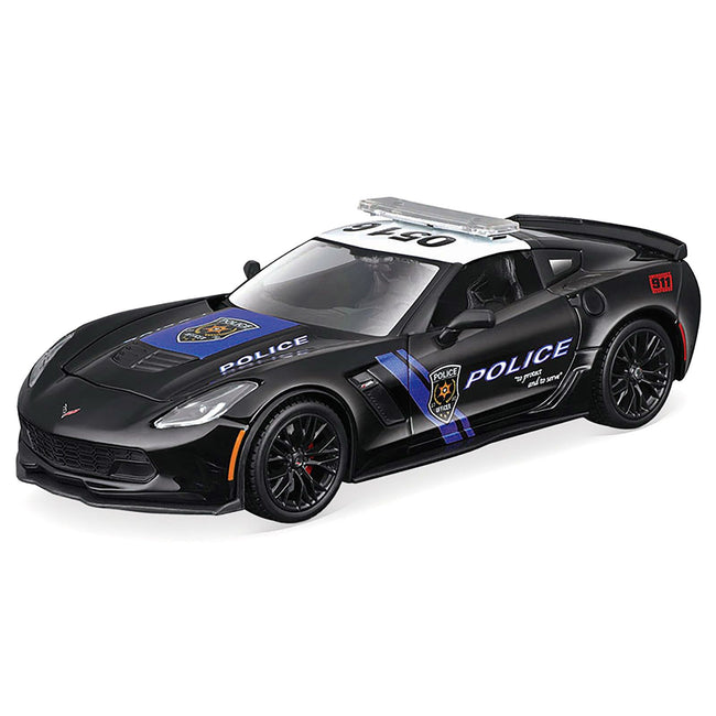 2015 Chevrolet Corvette Z06 "Police" Black with Blue Stripes and White Top "Maisto Design Authority" Series 1/24 Diecast Model Car by Maisto