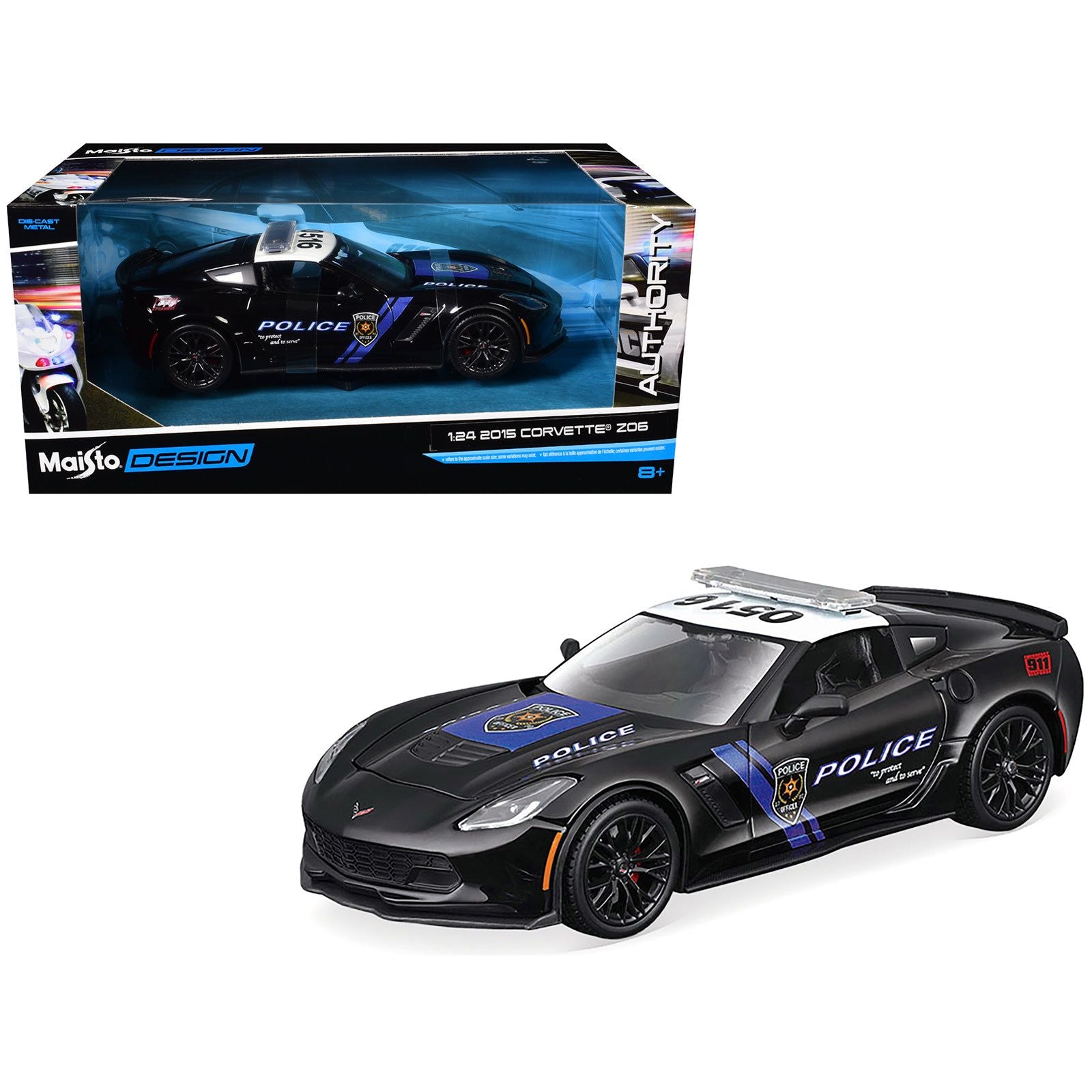 2015 Chevrolet Corvette Z06 "Police" Black with Blue Stripes and White Top "Maisto Design Authority" Series 1/24 Diecast Model Car by Maisto