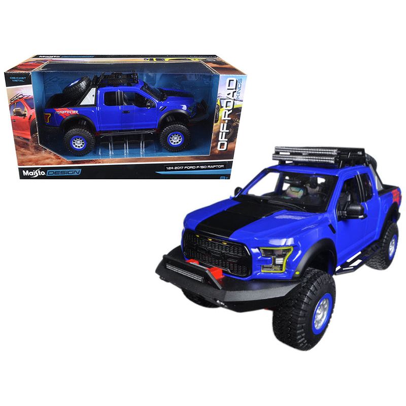 2017 Ford F-150 Raptor Pickup Truck Blue Off Road Kings 1/24 Diecast Model Car by Maisto