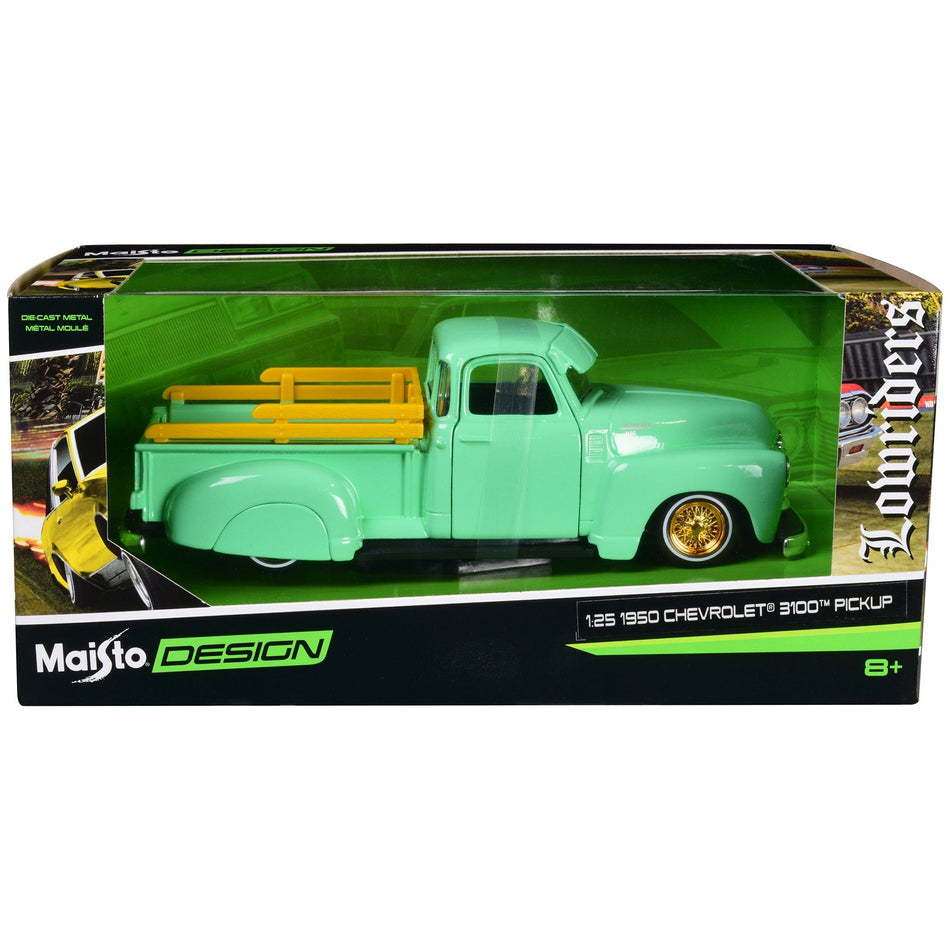 1950 Chevrolet 3100 Pickup Truck Lowrider Light Green with Gold Wheels "Lowriders" Series 1/24 Diecast Model Car by Maisto