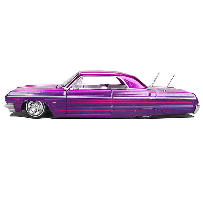 1964 Chevrolet Impala SS Lowrider Candy Purple with Graphics and White Interior "Lowriders" "Maisto Design" Series 1/26 Diecast Model Car by Maisto