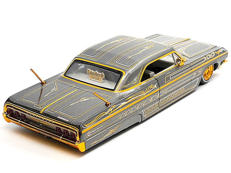 1964 Chevrolet Impala SS Lowrider Gray Metallic with Gold Graphics "Lowriders" "Maisto Design" Series 1/26 Diecast Model Car by Maisto