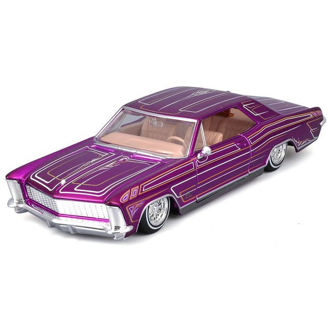 1965 Buick Riviera Lowrider Purple Metallic with Graphics "Lowriders" Series 1/26 Diecast Model Car by Maisto